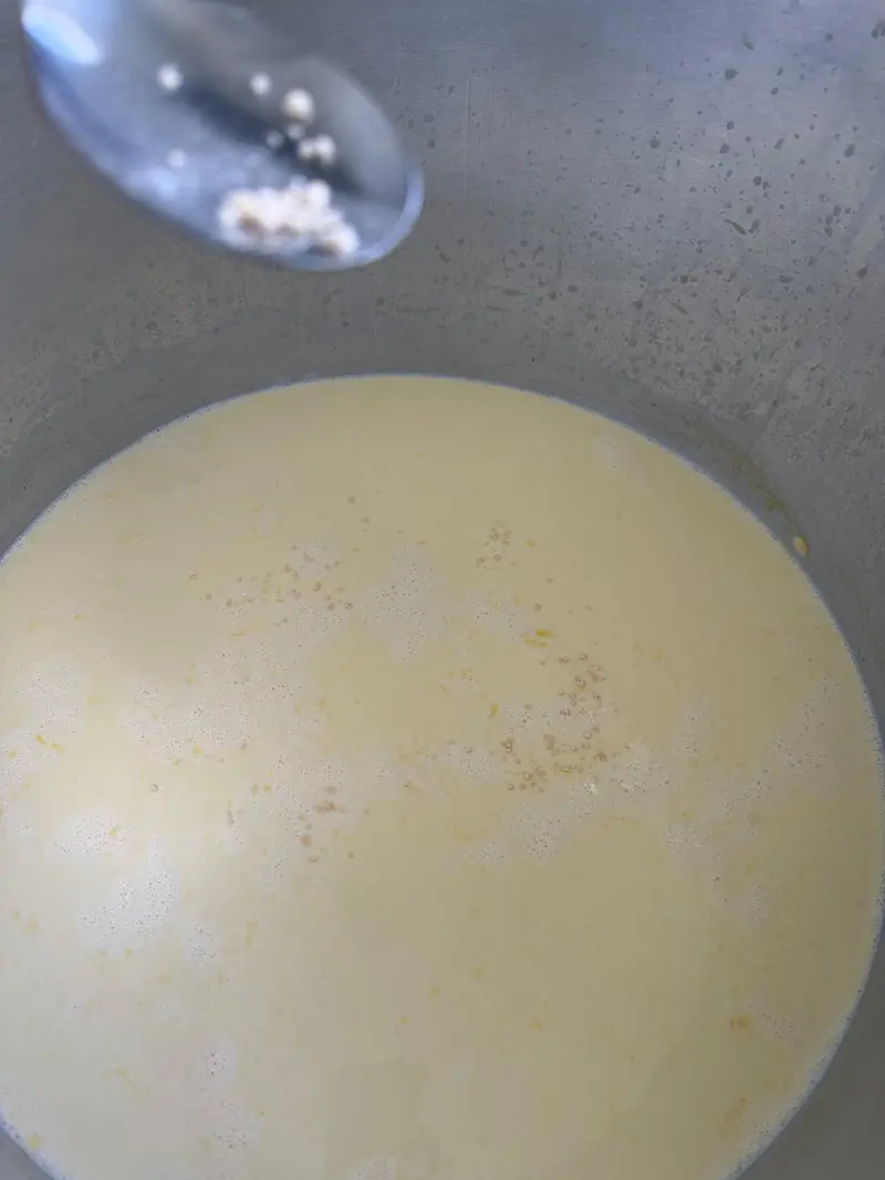 Leche fresca en la tina de elaboración